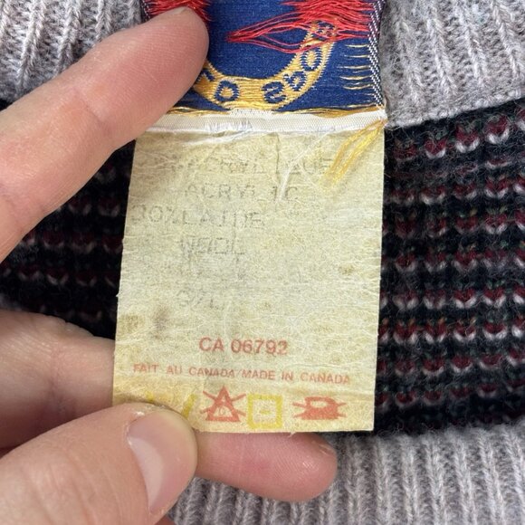 VTG Graphic Knit Sweater Mens L Boat Scenic 80s 90s Cozy Pullover Outdoor Retro - Picture 9 of 16